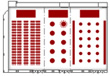 全室 (着席スクール240席(右) 120席(中央) 立食(左)の例)